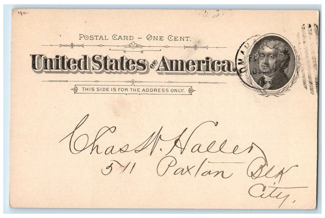 1895 Continental Clothing House Omaha Nebraska NE Antique Postal Card