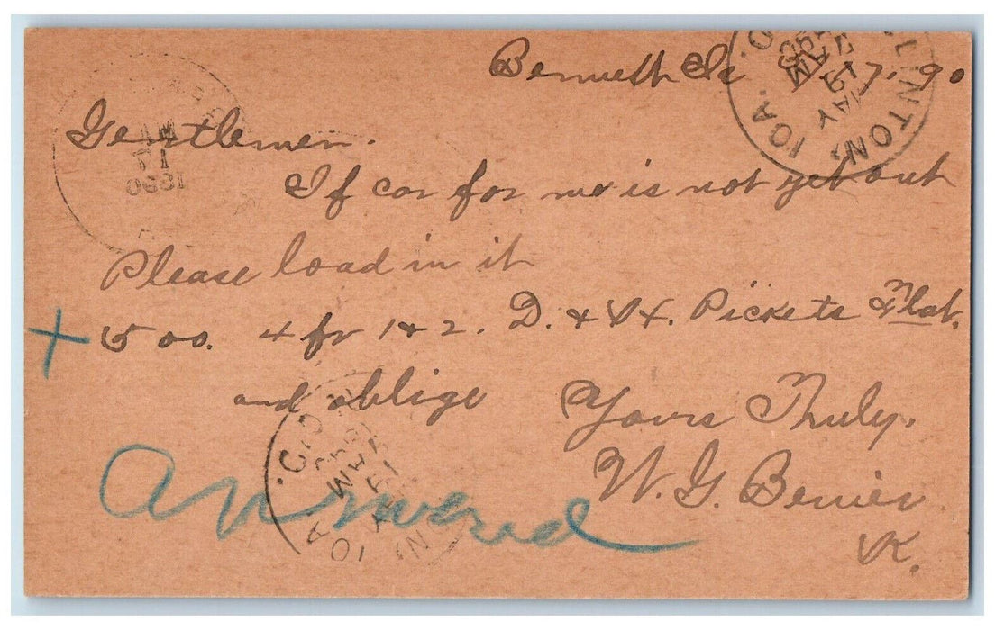1890 Lumber Pickets WJ Young & Co. Bennett Iowa IA Clinton Postal Card