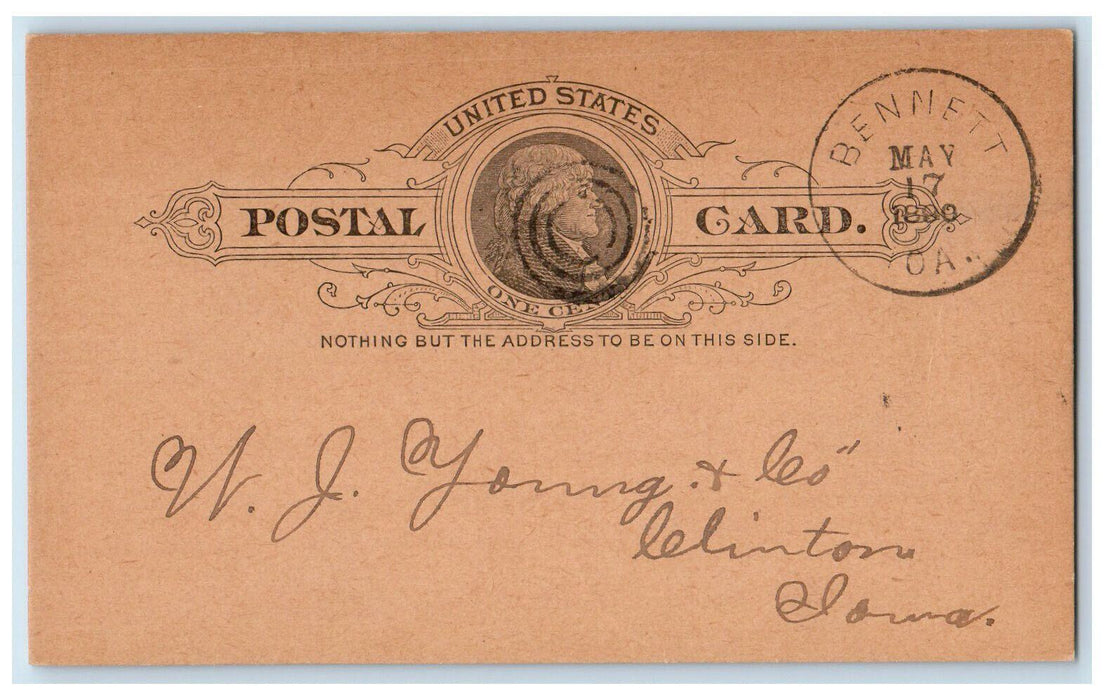1890 Lumber Pickets WJ Young & Co. Bennett Iowa IA Clinton Postal Card