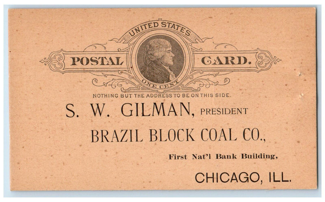 c1880's S.W. Gilman President Brazil Block Coal Co. Chicago IL Postal Card