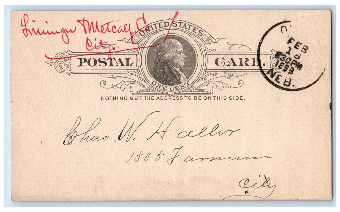 1888 Enclosure ReceivedLininger & Metcalf Co. Chas Haller Omaha NE Postal Card