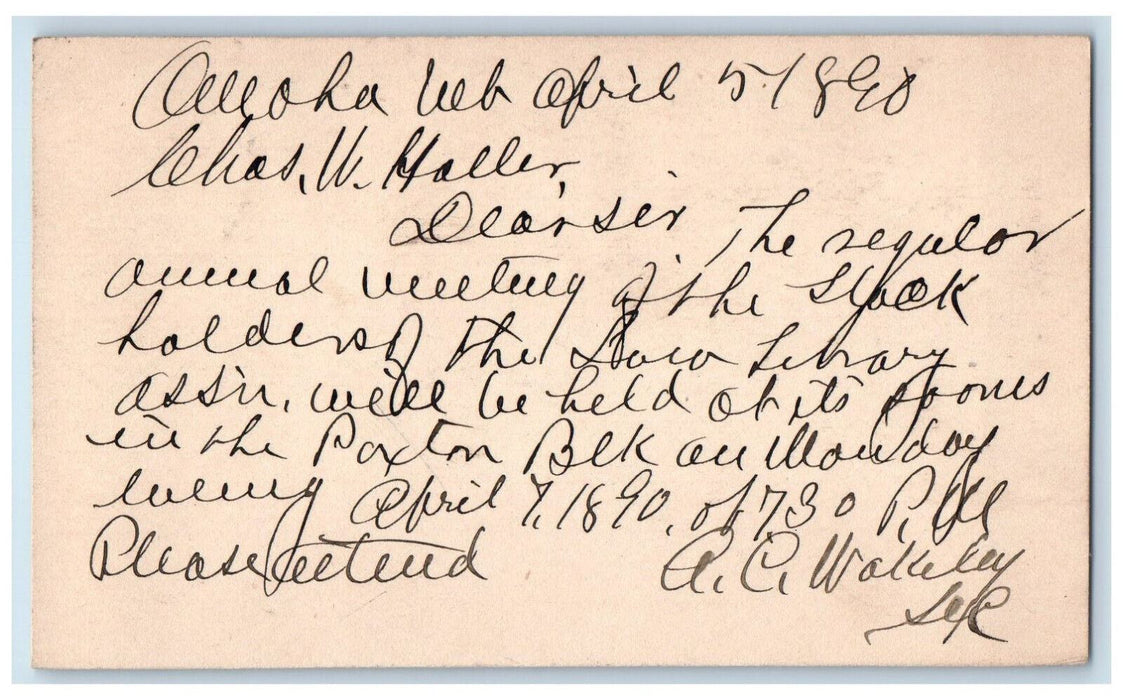 1890 Paxton Block Stockholder Meeting AC Wakeley Omaha Nebraska NE Postcard