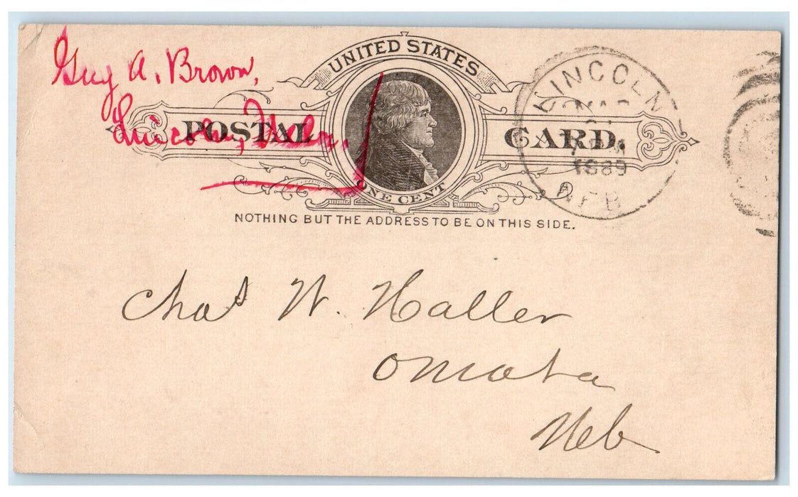 1889 Guy A Brown Lucke Haller Clk Supreme Court Lincoln Nebraska NE Postal Card
