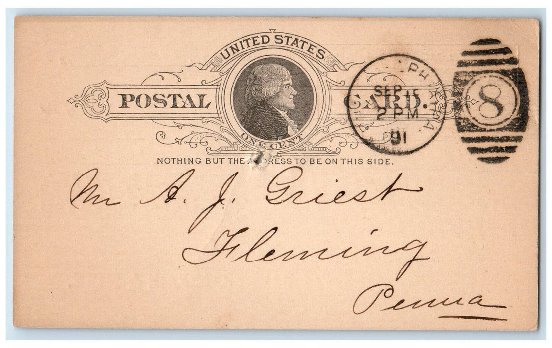 1891 Enclosing Check Barker Moore Mein Philadelphia Pennsylvania PA Postal Card