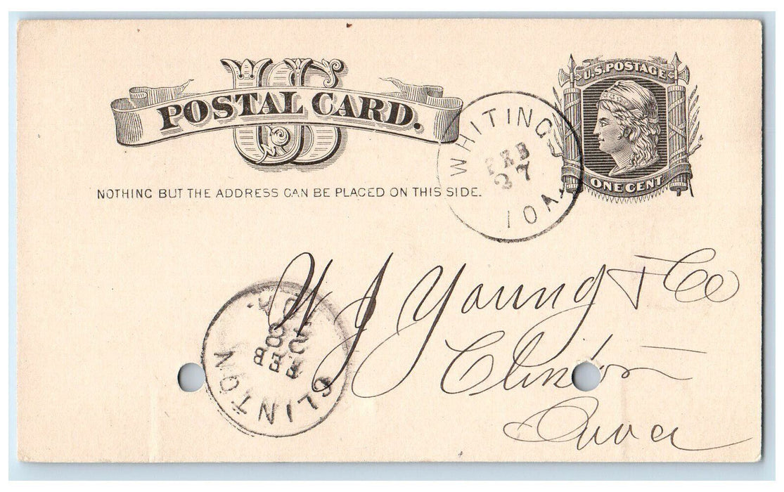 1883 Shingle Order Whiting Iowa IA Clinton IA Antique Posted Postal Card