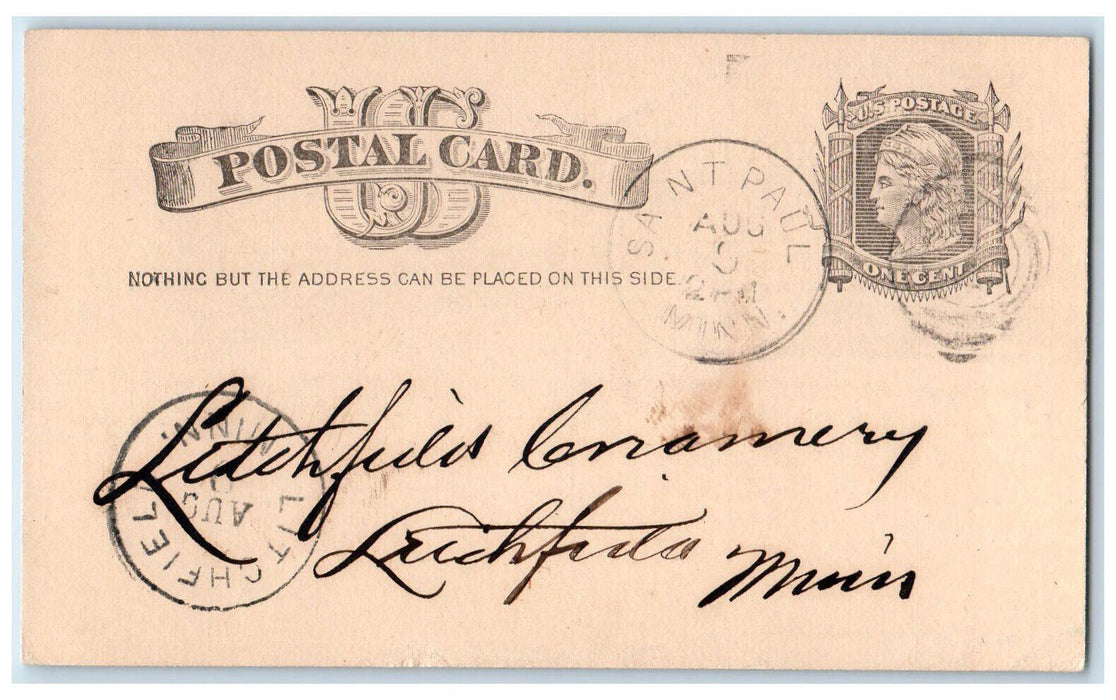 1882 Strong Hacket & Co. Saint Paul MN Litchfield MN Posted Postal Card