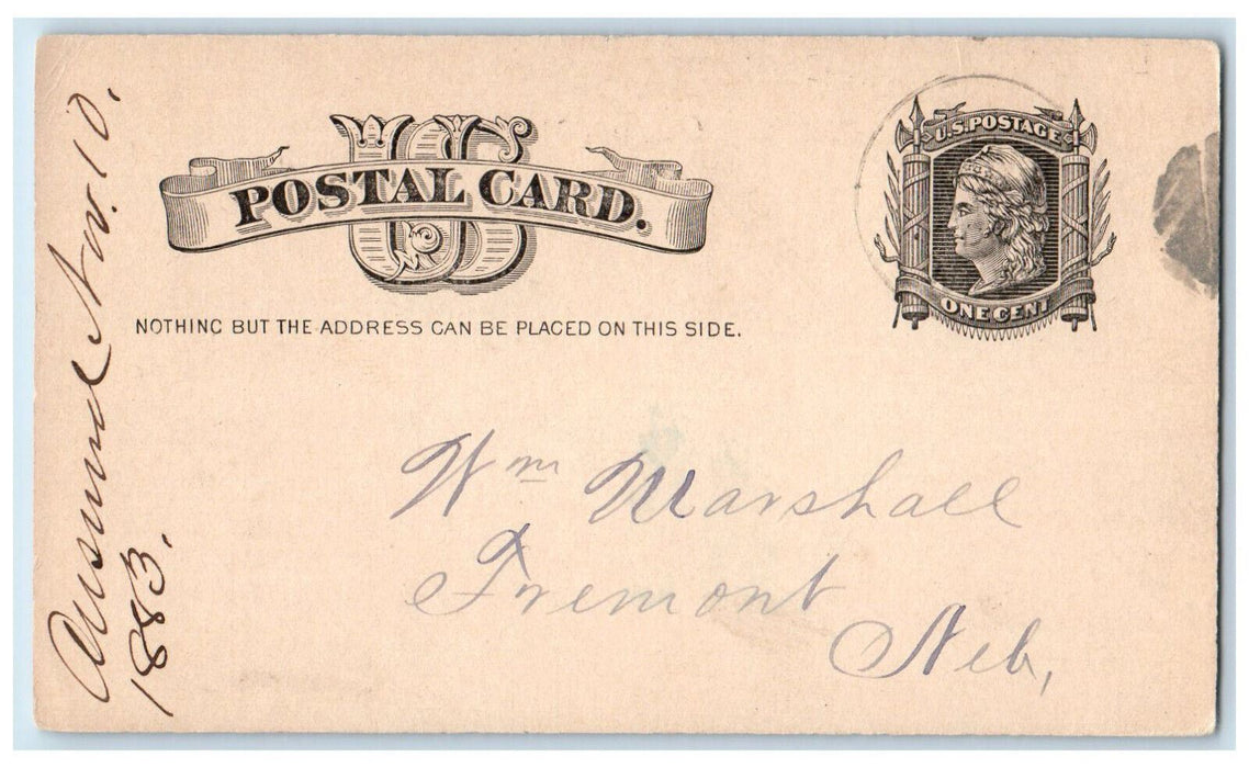 1883 Law Office CB Keller WM Marshall Omaha Nebraska NE Fremont NE Postal Card