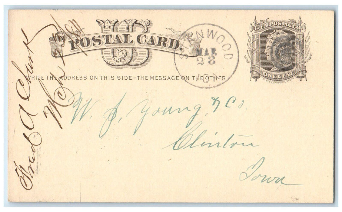 1880 Lumber Price List Fred Clark Stanwood Iowa IA Clinton IA Postal Card