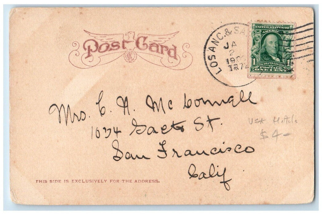 1903 Hotel Van Nuys Main Street Exterior Street Los Angeles California Postcard