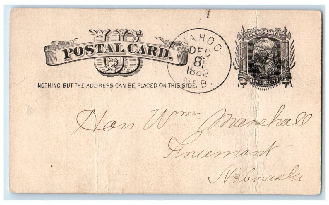 1882 P&O Order SE Chanes Clerk Wahoo Nebraska NE Fremont NE Postal Card