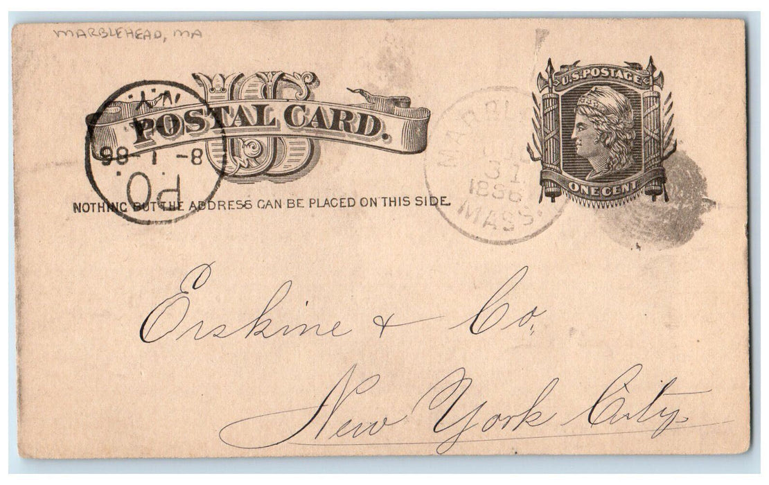 1886 Shoes Order Received JM Crople & Bro. Boston Marblehead MA Postal Card