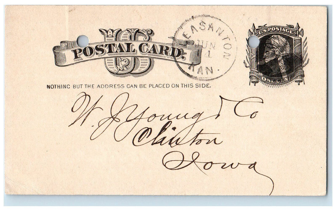 1883 Office of BF Blaker Co. Lumber Grain Pleasanton Kansas KS Postal Card