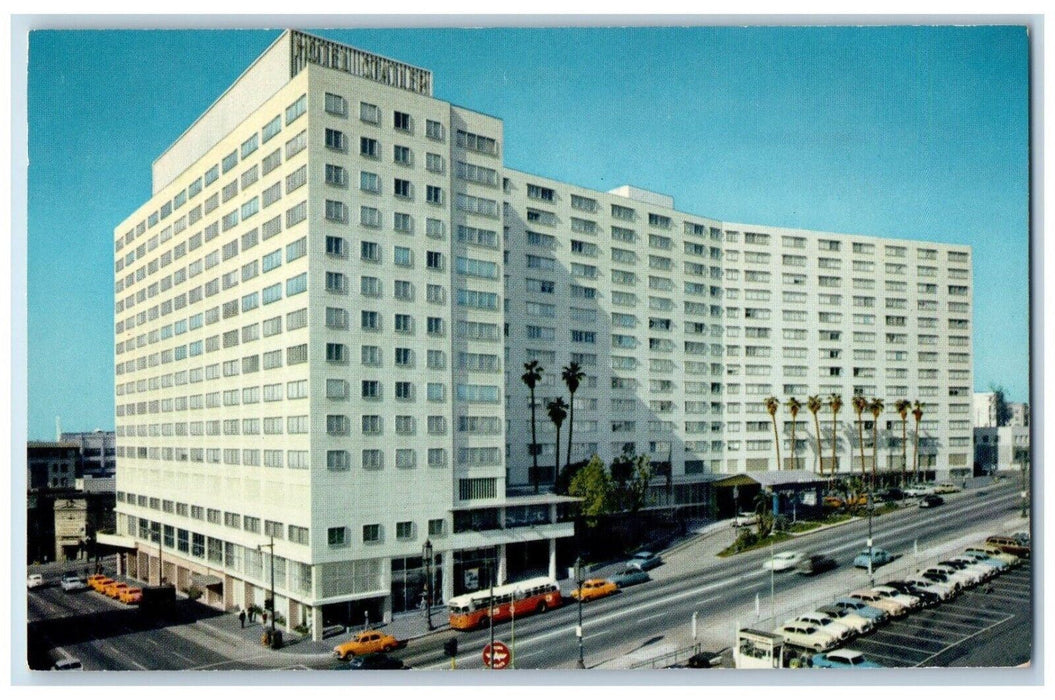 c1960 Statler Center Exterior Building Bus Cars Los Angeles California Postcard