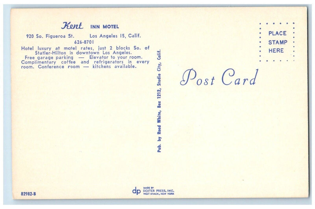 c1960 Kent Inn Motel Figueroa Street Exterior Los Angeles California CA Postcard