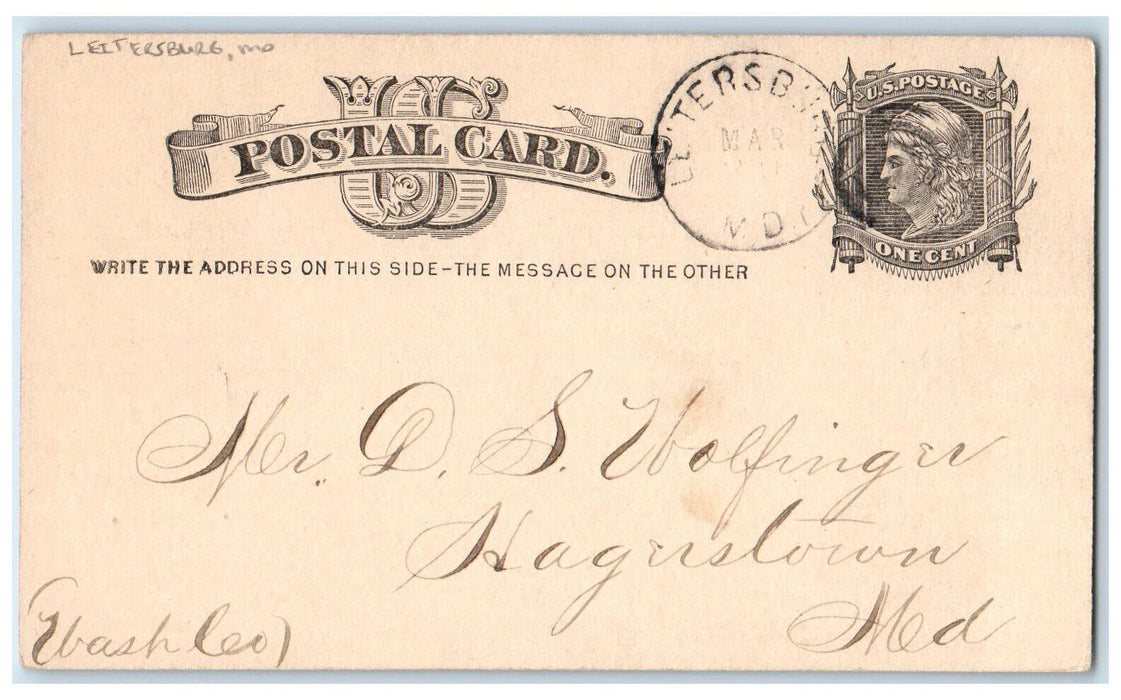1881 Fence Message Leitersburg Maryland MD Hagerstown MD Postal Card
