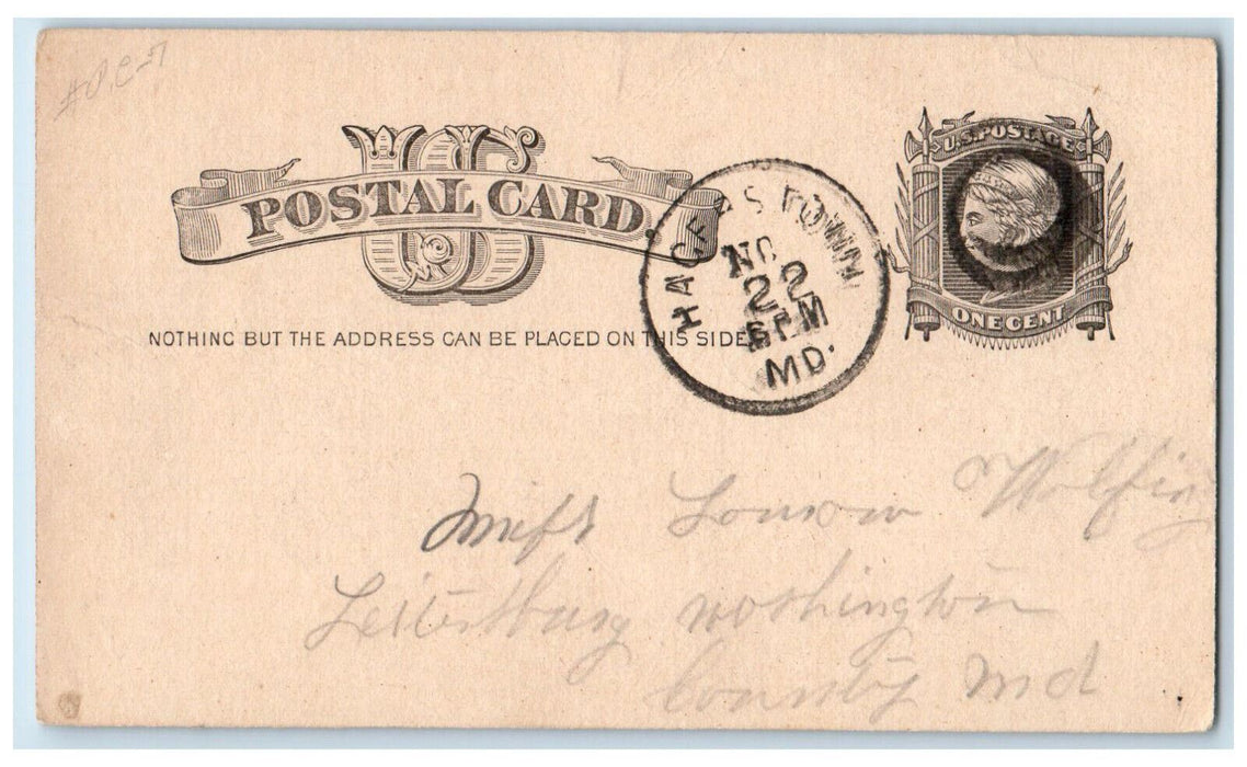 c1880's Message from Wolf About Things Hagerstown Maryland MD Postal Card