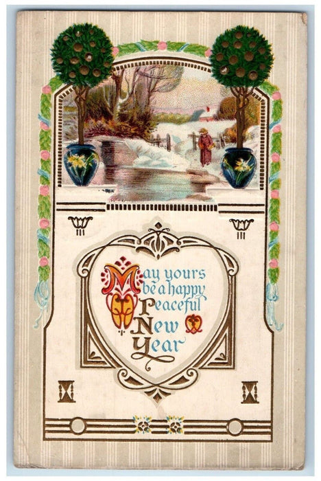 1912 New Year Apple Tree In Pot Winter Embossed Chicago Illinois IL Postcard