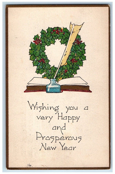 1917 Happy New Year Whreat Berries Book Ink Athens California CA Posted Postcard