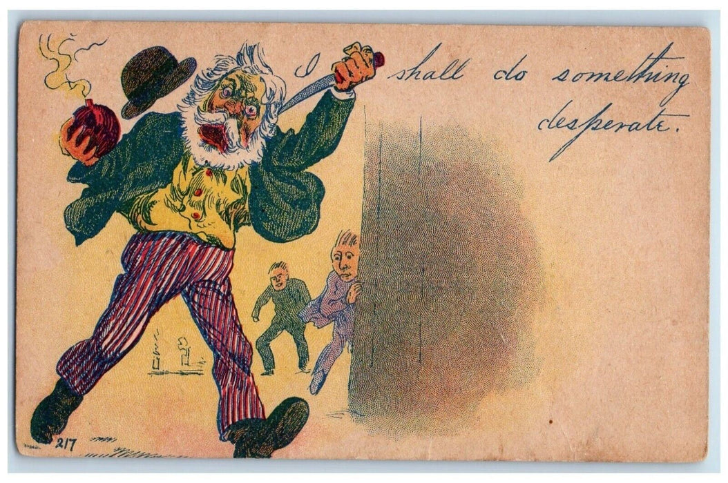 c1910's Old Man Suicide Shall Do Something Desperate Write Away Antique Postcard