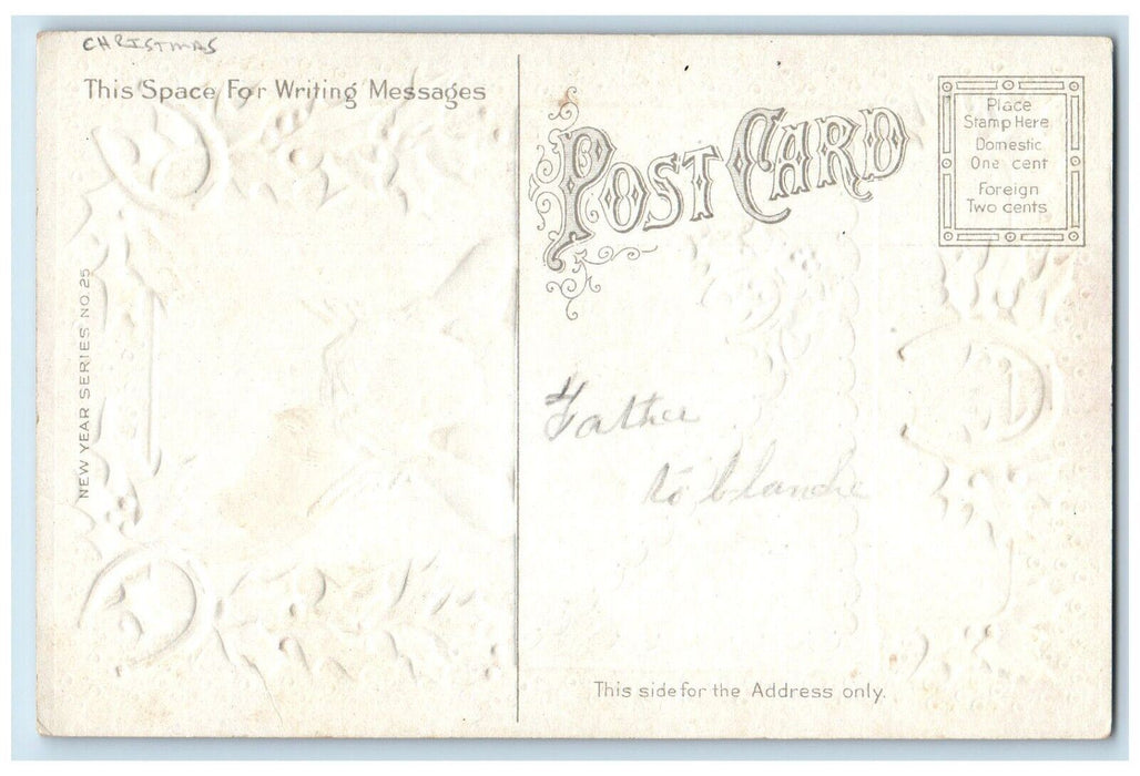 c1910s Birthday Christmas Wishes Angel Horseshoes Berries Letter Posted Postcard