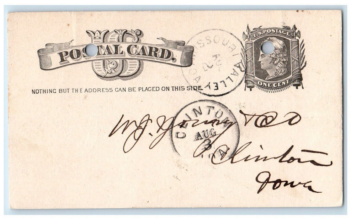 1883 Common Time Lumber Order Missouri Valley IA Clinton IA Postal Card