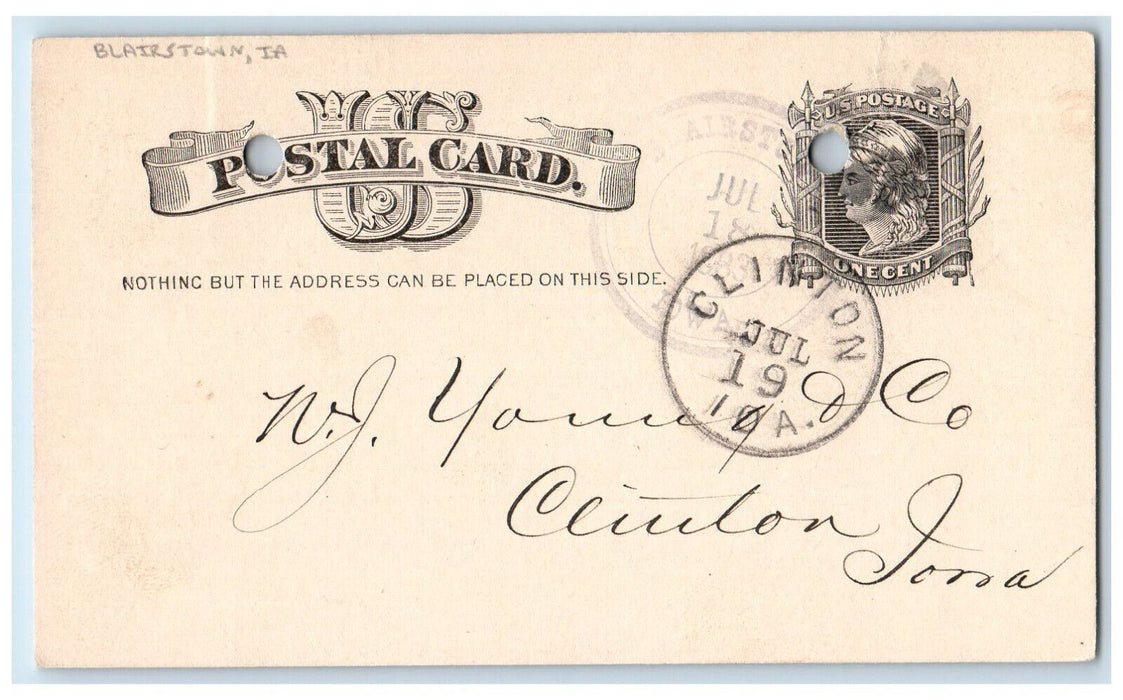 1883 Lumber Ceiling BD Order Blairstown Iowa IA Clinton IA Postal Card