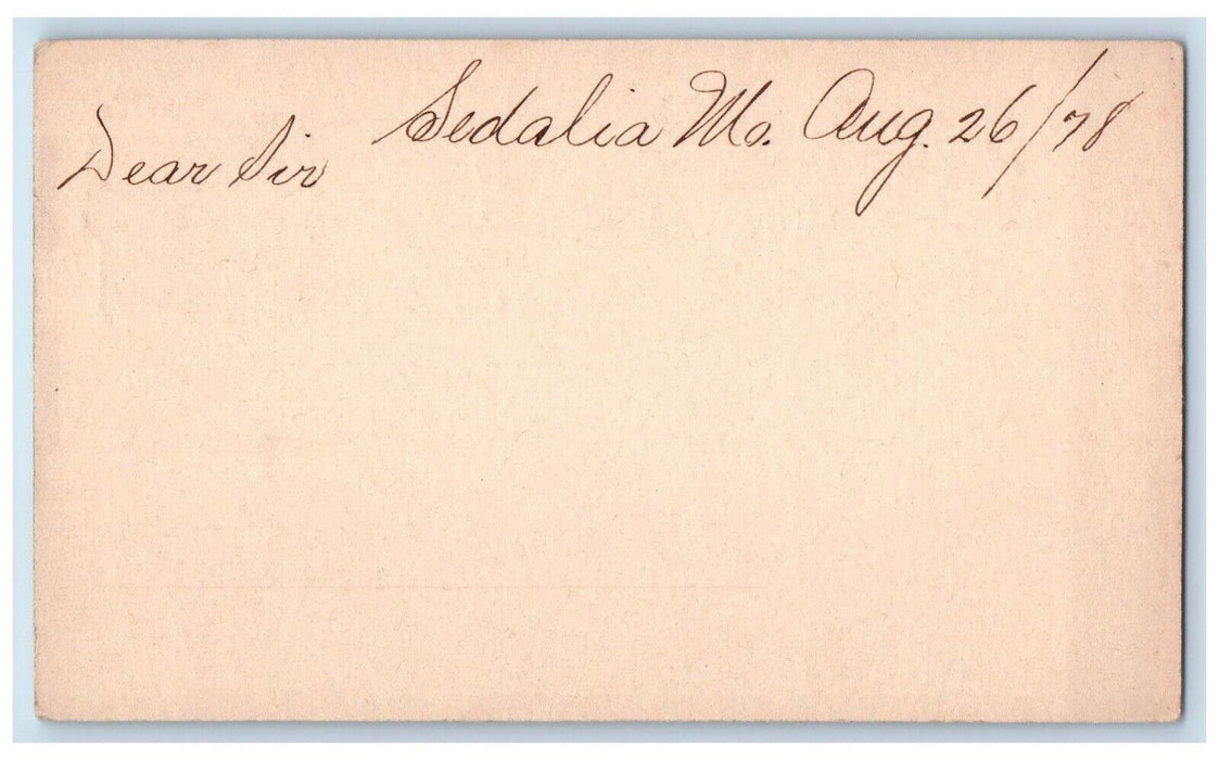 1878 Mr. Stephen Paxson Saint Louis MO Sedalia Missouri MO Postal Card