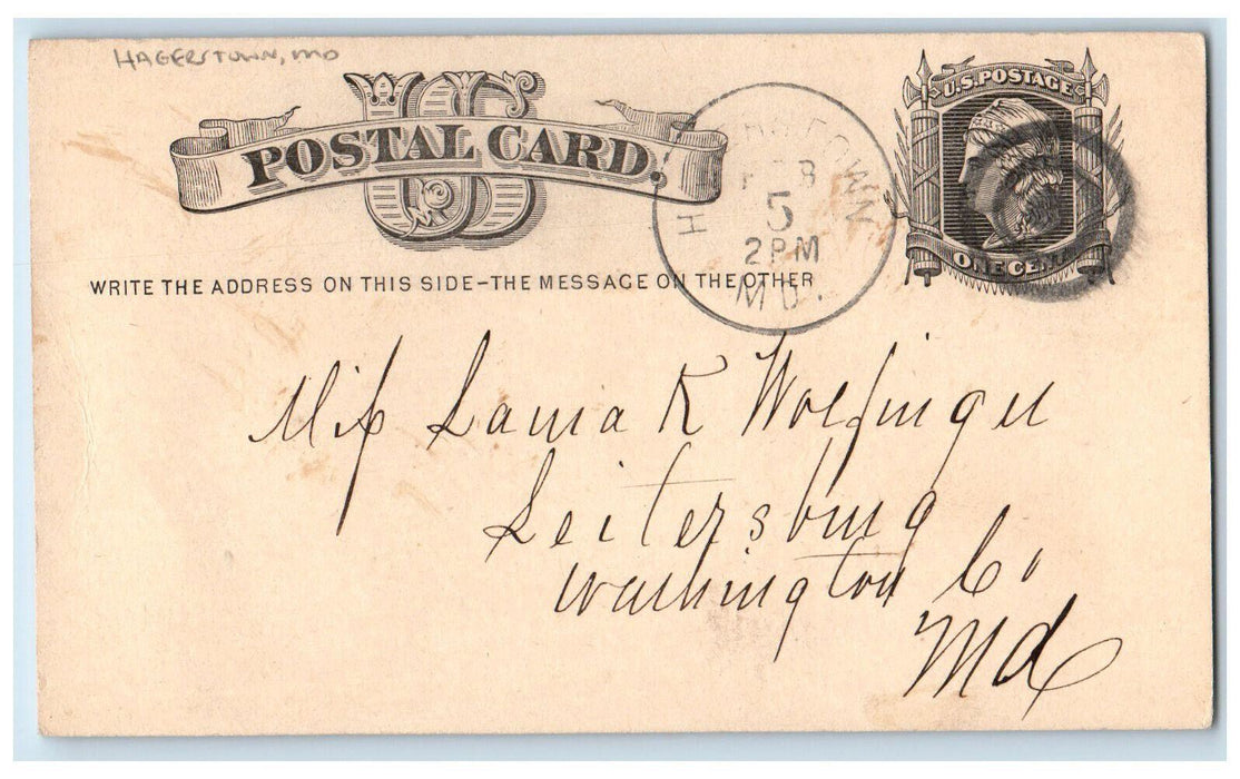 1880 Sausage Message Hagerstown Maryland MD Washington MD Postal Card