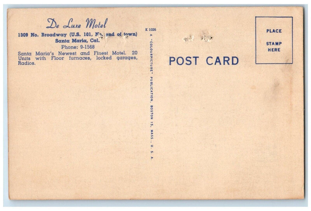 c1940 Deluxe Motel Broadway Exterior Building Santa Maria California CA Postcard
