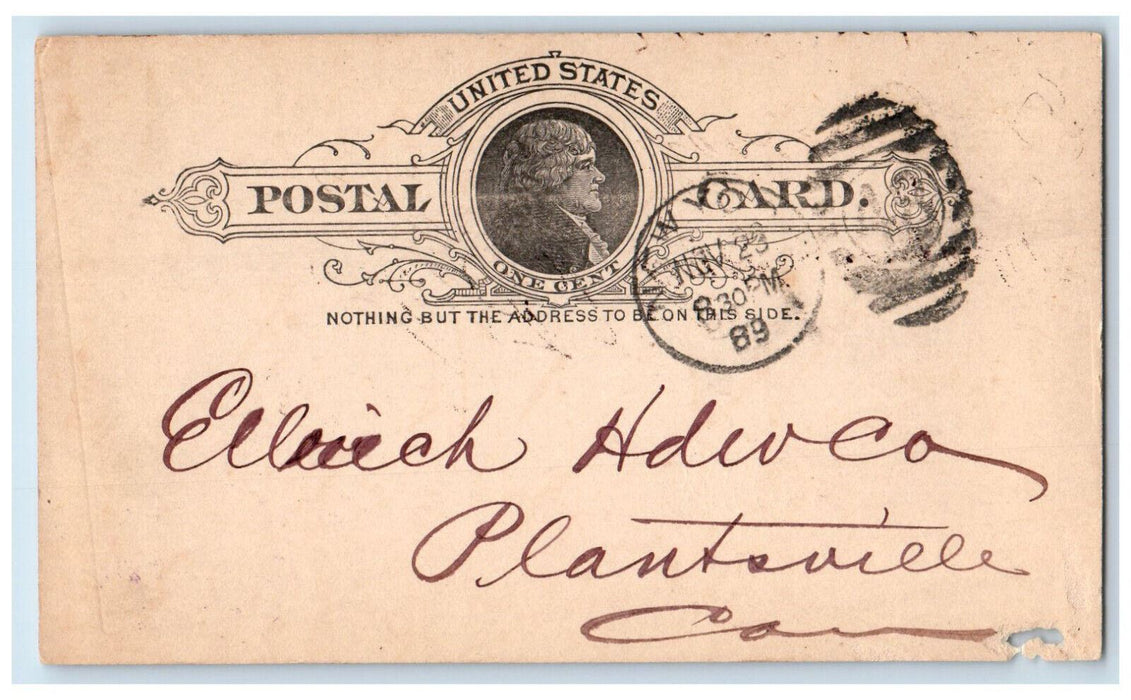 1889 Ellrich Hawco Markt & Co. New York City NY Plantsville CT Postal Card
