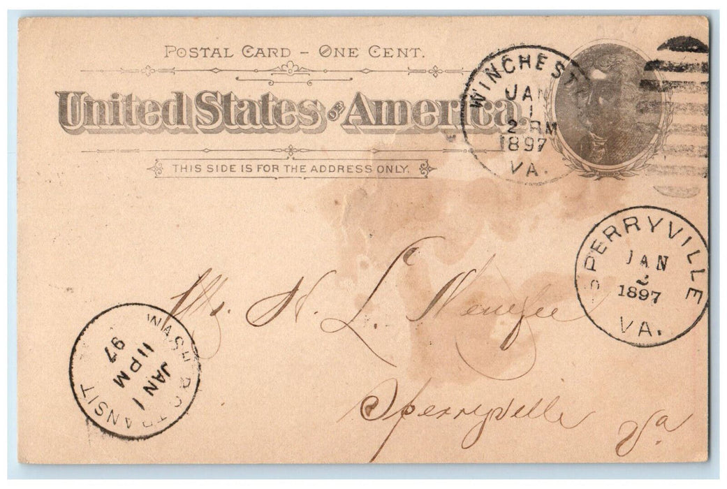 1897 The Worthington Tobacco Co. Winchester VA Perryville VA Postal Card