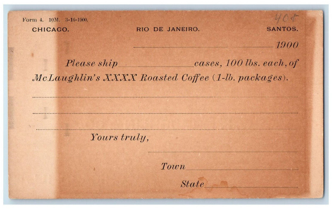 c1880's Mclaughlin's XXXX Roasted Coffee Chicago Illinois IL Postal Card