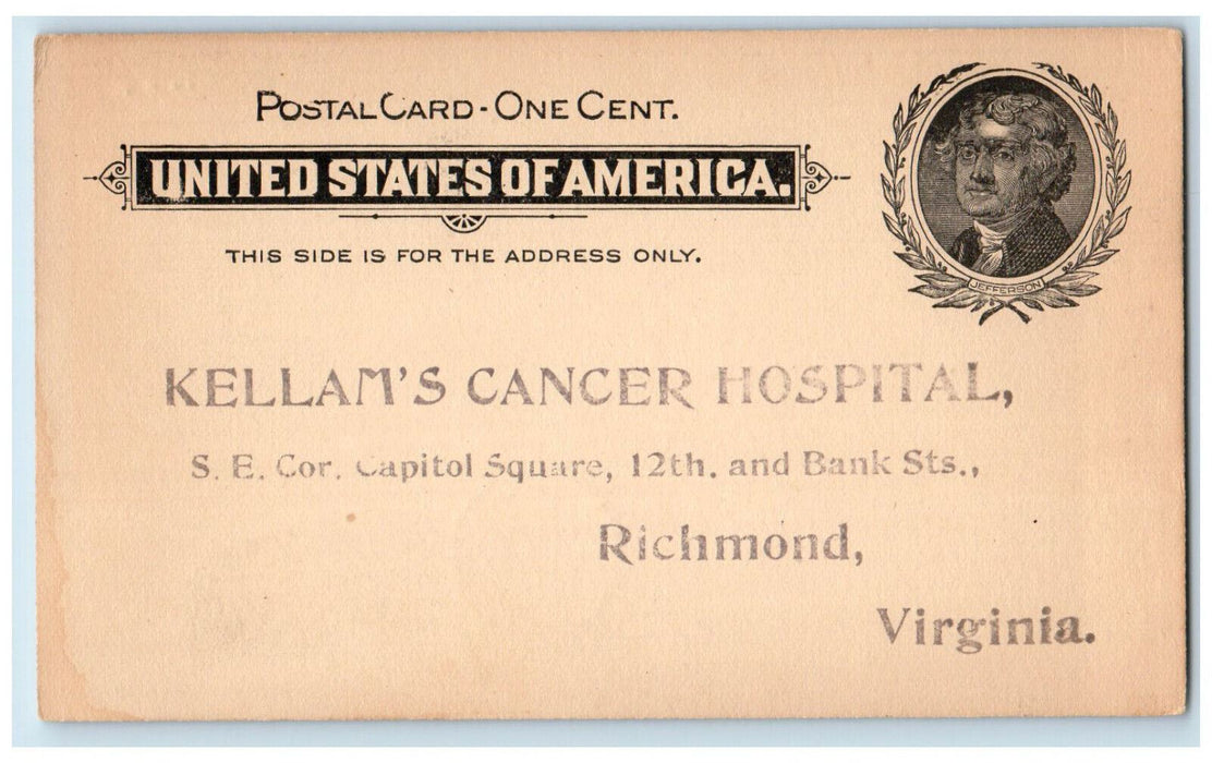 c1880's Kellam's Cancer Hospital Richmond Virginia VA Fairview MD Postal Card