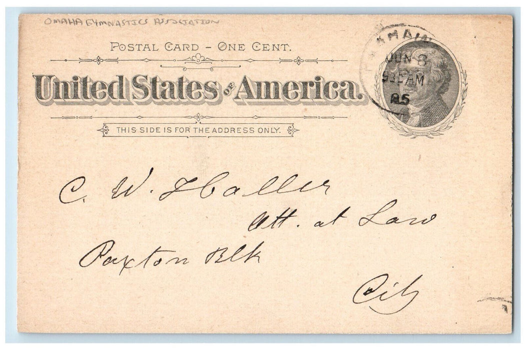 1895 Omaha Gymnastics Association C Conrad Letter Omaha Nebraska NE Postal Card