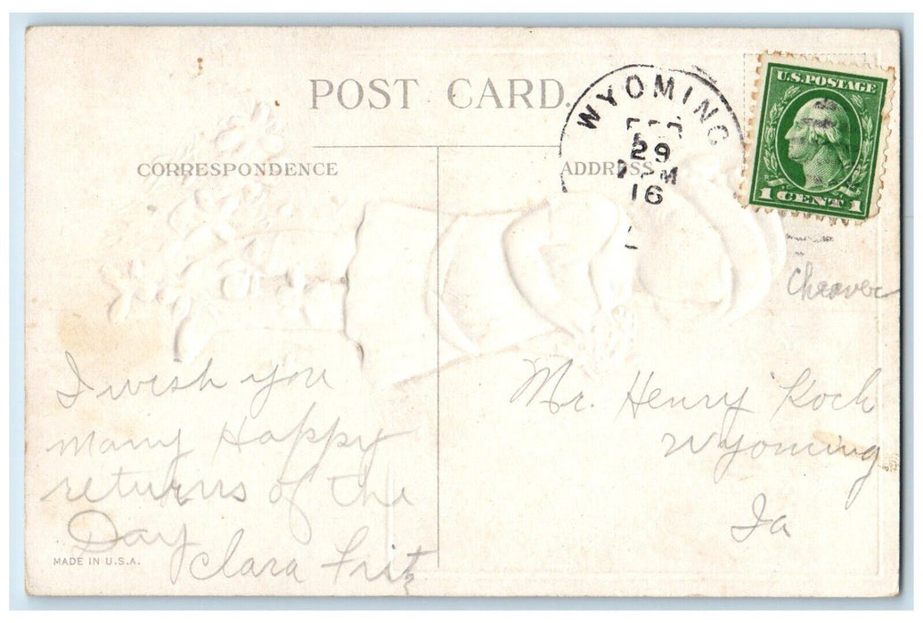 c1910's Birthday Greetings Children Flowers Picking Embossed Wyoming IA Postcard