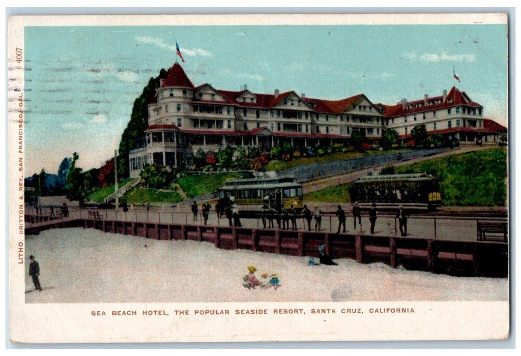 1910 Sea Beach Hotel Seaside Resort Streetcar Santa Cruz California CA Postcard