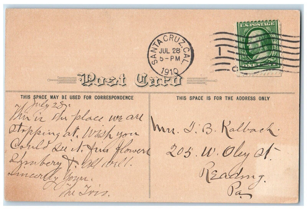 1910 Sea Beach Hotel Seaside Resort Streetcar Santa Cruz California CA Postcard
