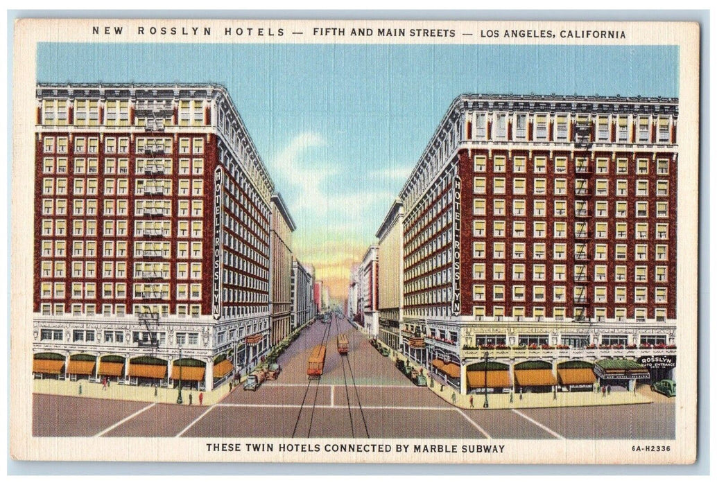 c1940 New Rosslyn Hotels Fifth Main Streets Los Angeles California CA Postcard