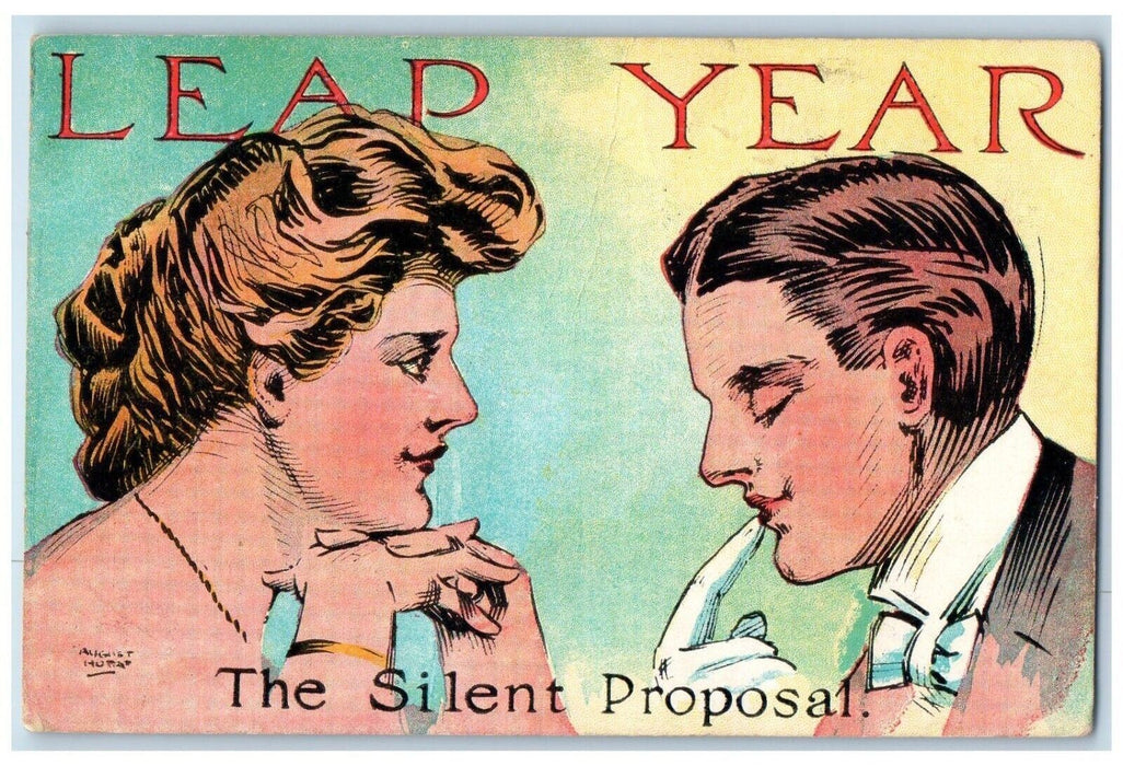 1908 Leap Year Couple Romance The Silent Proposal King Mills Ohio OH Postcard