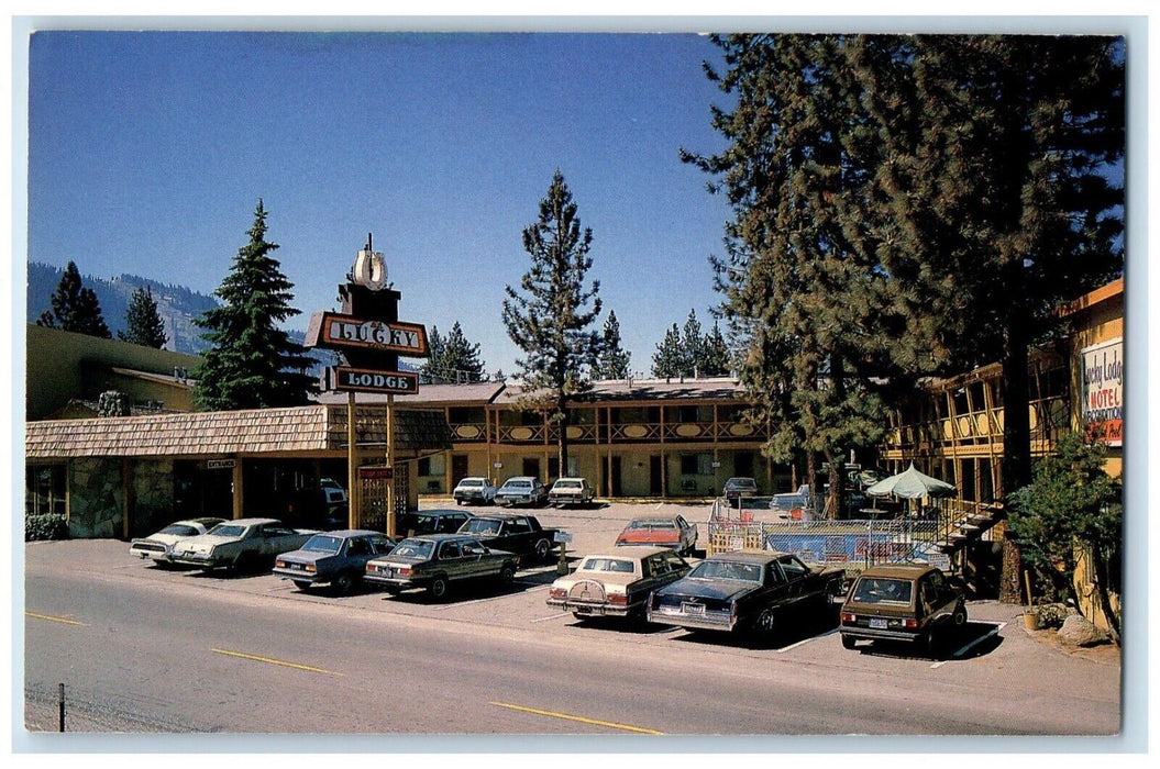 c1960 Lucky Lodge Motel Stateline Avenue South Lake Tahoe California CA Postcard