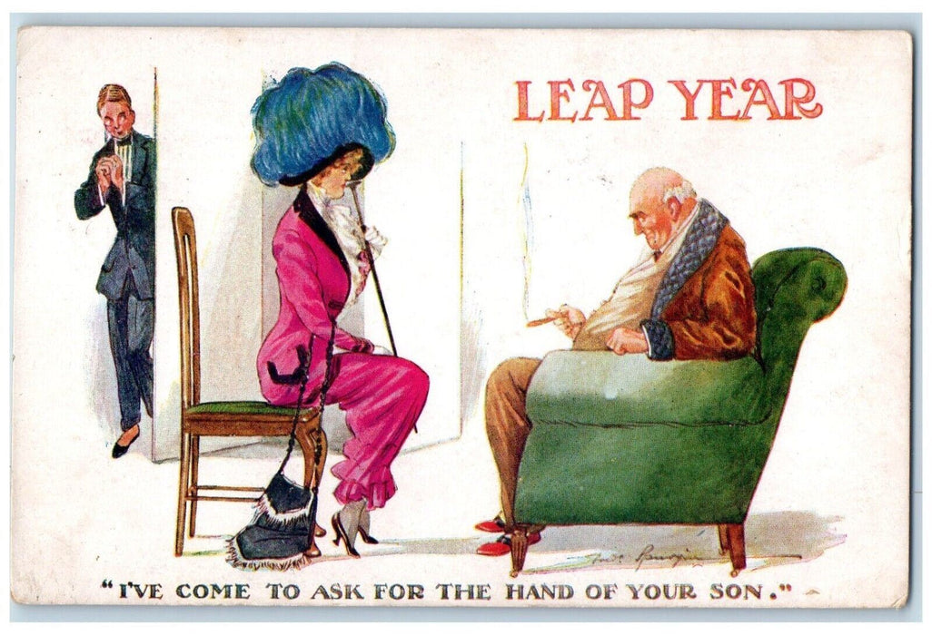 Leap Year Father Cigar Smoke Woman Silent Proposal Godalming England Postcard