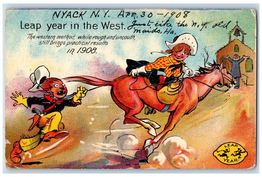 1908 Leap Year Nyack NY Wild West Cowboy Rodeo Mishawaka Indiana IN Postcard