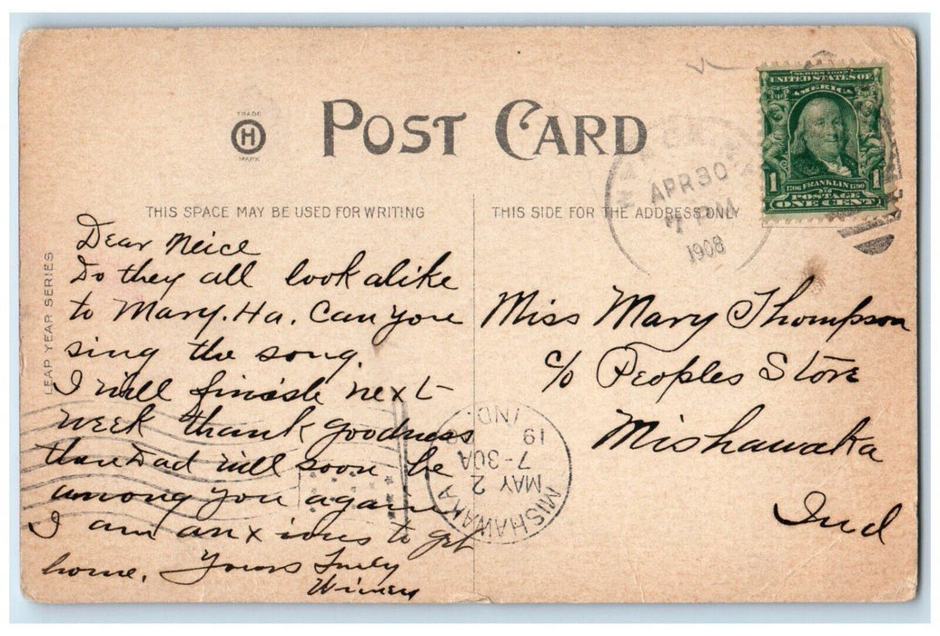 1908 Leap Year Nyack NY Wild West Cowboy Rodeo Mishawaka Indiana IN Postcard