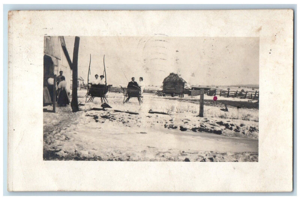 1910 Men Women Snow Sled Sleigh Farm Washington DC RPPC Photo Posted Postcard