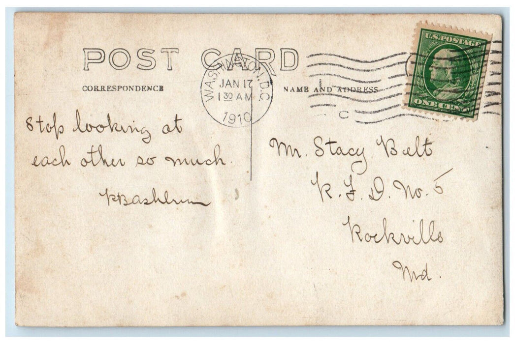 1910 Men Women Snow Sled Sleigh Farm Washington DC RPPC Photo Posted Postcard
