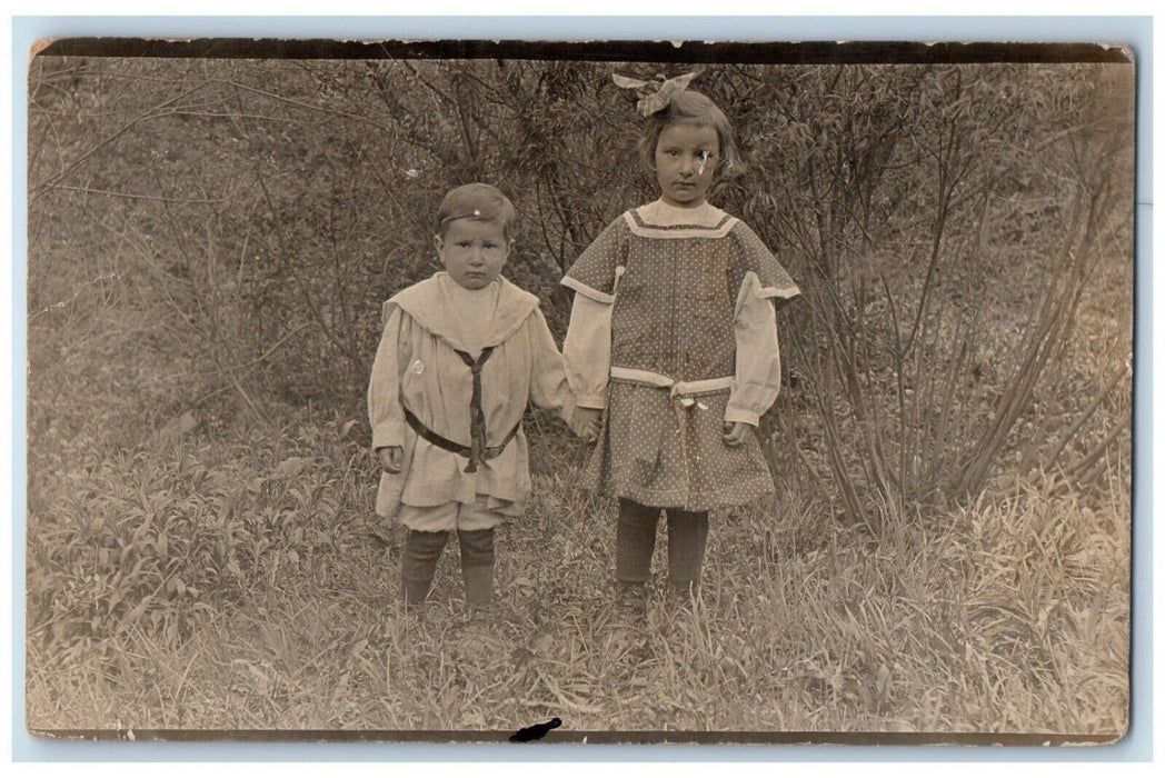 1910 Children Boy Girl Bow Siblings Washington DC RPPC Photo Posted Postcard