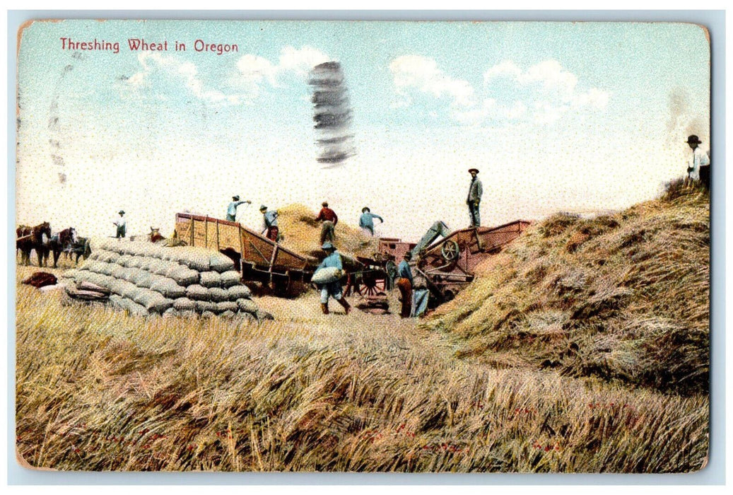 1910 Threshing Wheat In Pendleton Oregon OR, Farmers Farmland Scene Postcard