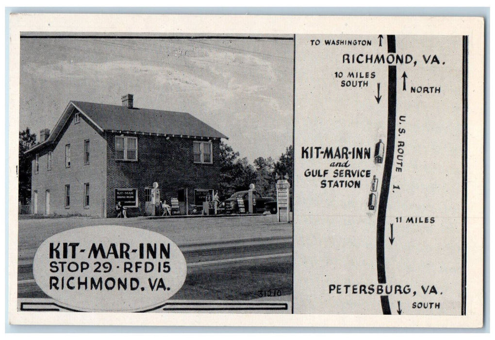 Kit-Mar-Inn Motel One Stop For Motorist Maps Richmond Virginia VA Postcard