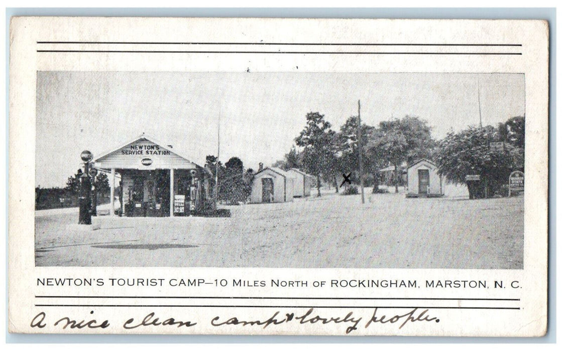 1937 Newton's Tourist Camp Service Station Marston North Carolina NC Postcard