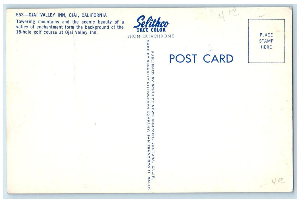 Scenic View Of Ojai Valley Inn Motel Golf Course Scene California CA Postcard